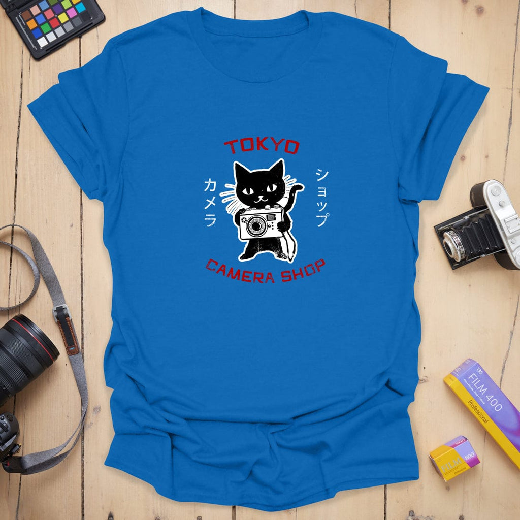 T-Shirt With Retro Tokyo Cat And Camera Print