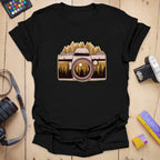 T-Shirt With Vintage Camera And Mountain Adventure Design