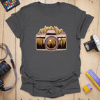 T-Shirt With Vintage Camera And Mountain Adventure Design