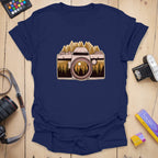 T-Shirt With Vintage Camera And Mountain Adventure Design