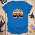 T-Shirt With Vintage Camera And Mountain Adventure Design