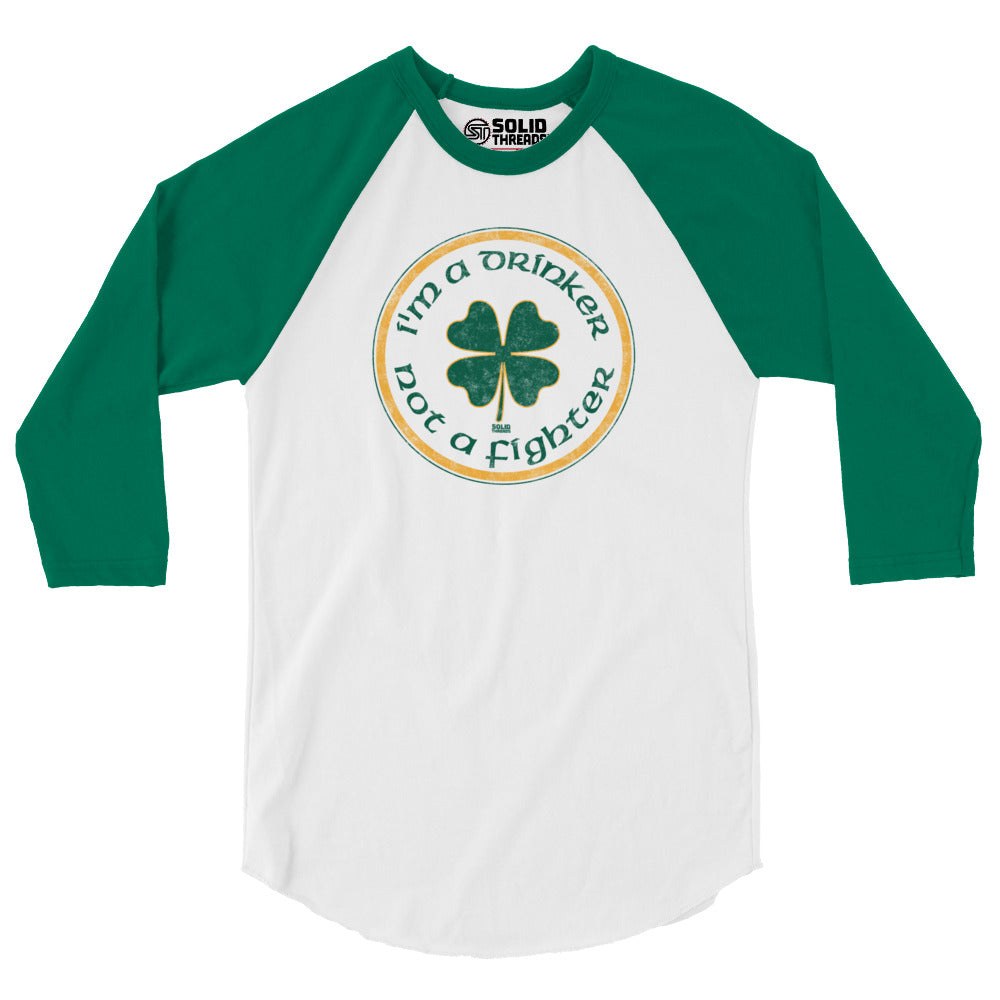  Drinker Not a Fighter Vintage Baseball Tee | Funny Drinking Raglan | Solid Threads