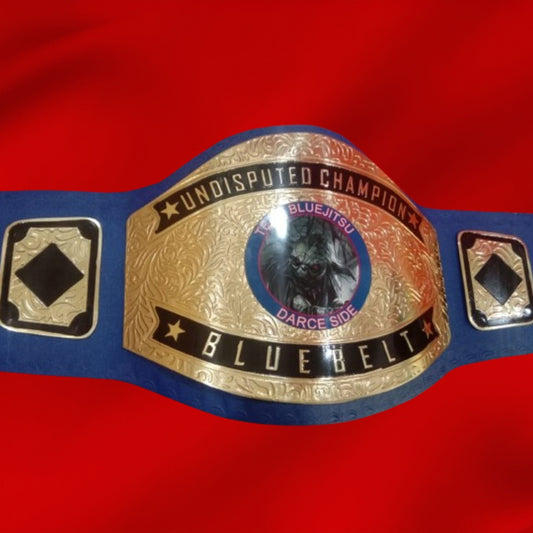 Custom Name and Team Blue Jitsu Logo Wrestling Championship Belt
