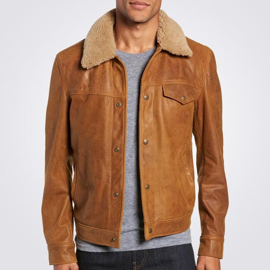 Vintage Leather Shearling Trucker Jacket