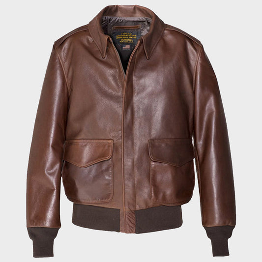 Waxed Natural Pebbled Cowhide A-2 Leather Flight Jacket