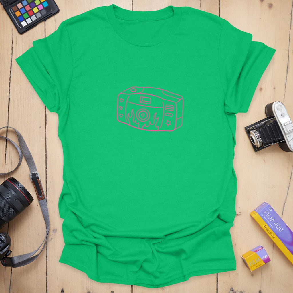 T-Shirt With Y2K Camera Line Art And Retro Flair