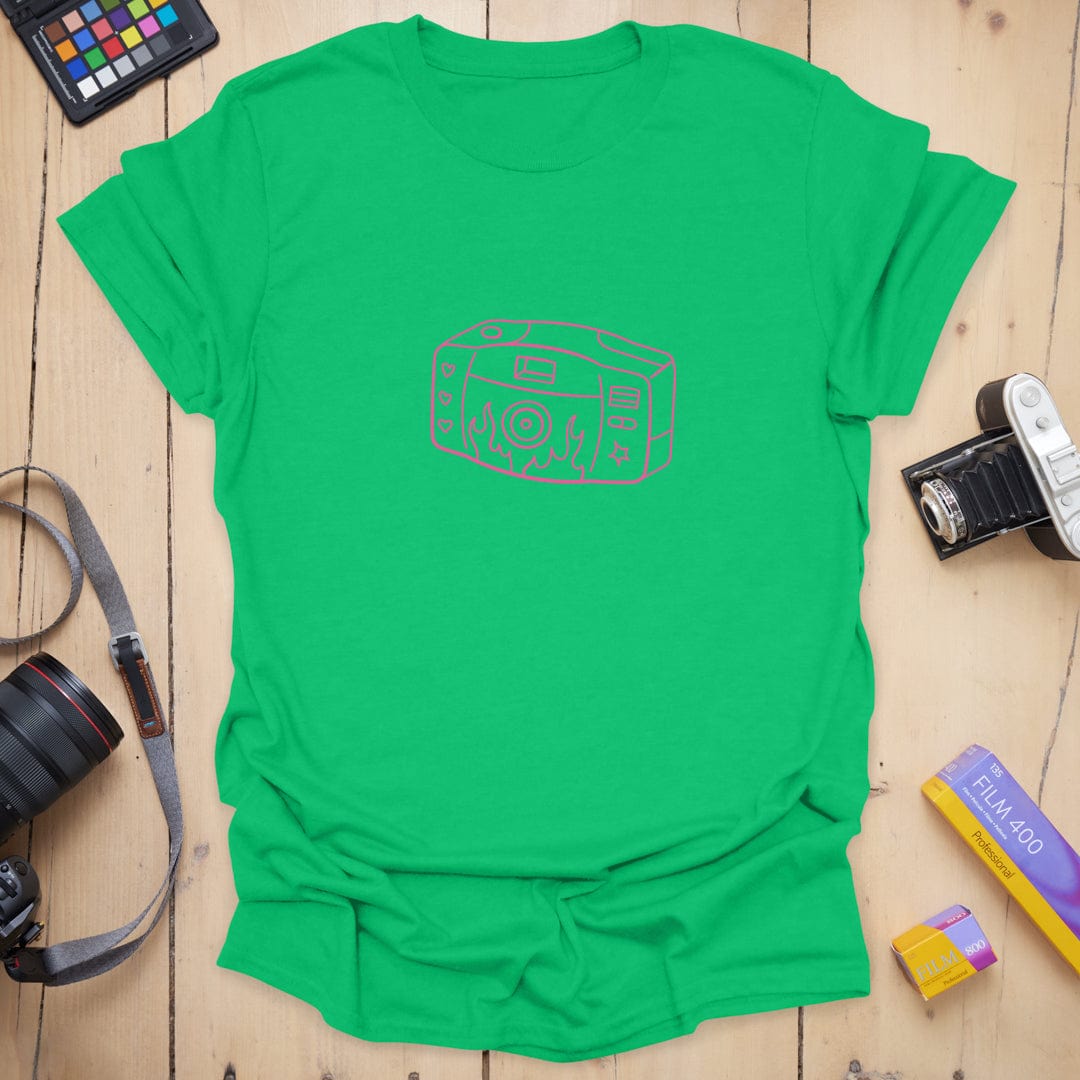 T-Shirt With Y2K Camera Line Art And Retro Flair