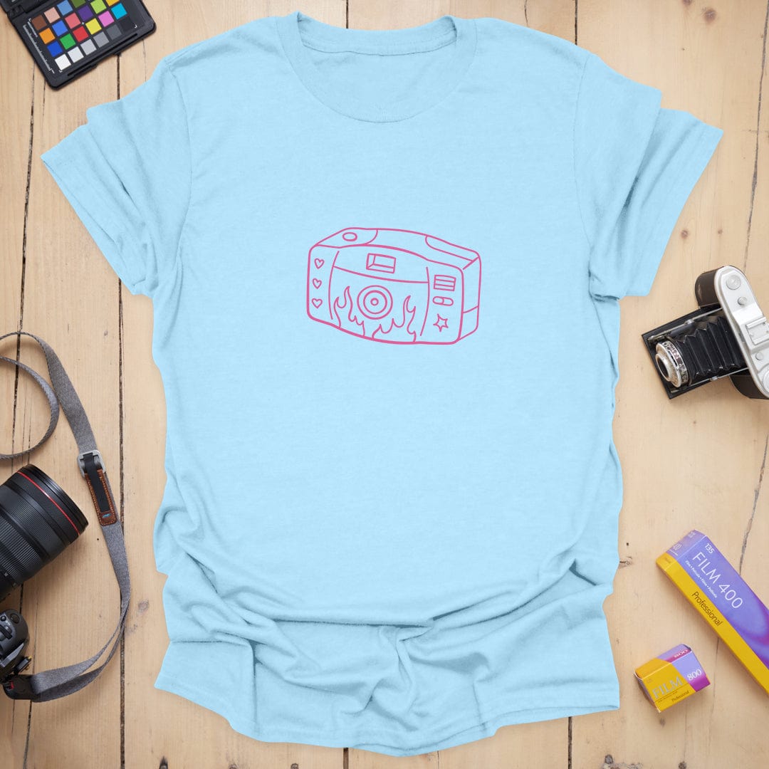 T-Shirt With Y2K Camera Line Art And Retro Flair