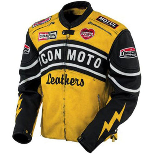Yellow Icon Moto Leather Jacket With CE Armor Icon Daytona Jacket