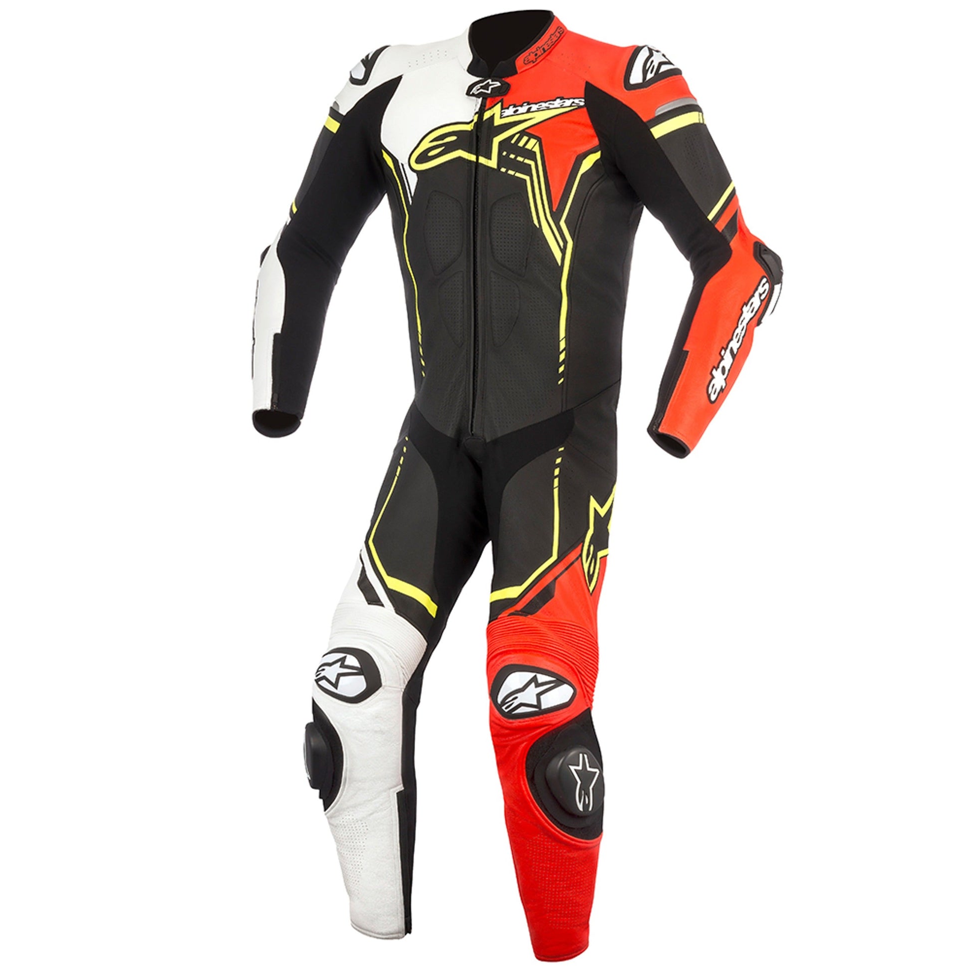 MRS motorcycle racing suit alpinestars gp plus r v2 one piece leather suit in black red and white with knee sliders