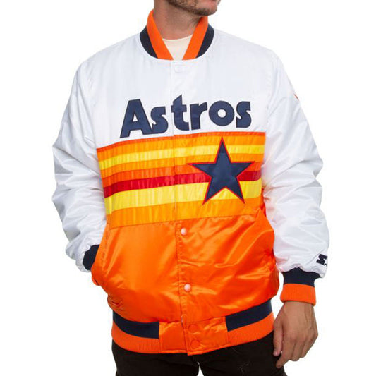 White and Orange Houston Astros Satin Jacket