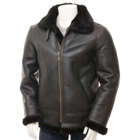 Men’s Black Sheepskin Aviator Jacket