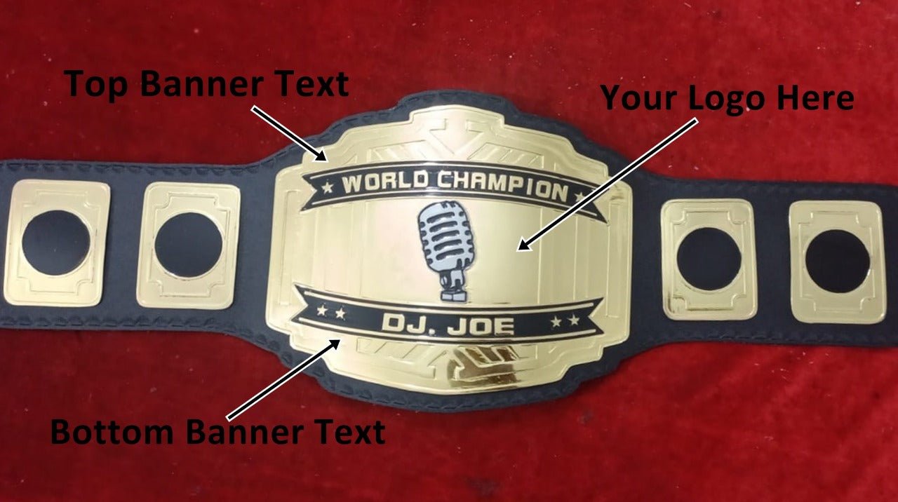 Custom Name and Mic Logo Wrestling Championship Belt - Customize Wrestling Belts Wrestling Customize Beltposhleathers - 14b7Black2mm BrassCustom Name and Mic Logo Wrestling Championship Belt - Customize Wrestling BeltsWrestling Customize Beltposhleathers - 14b7