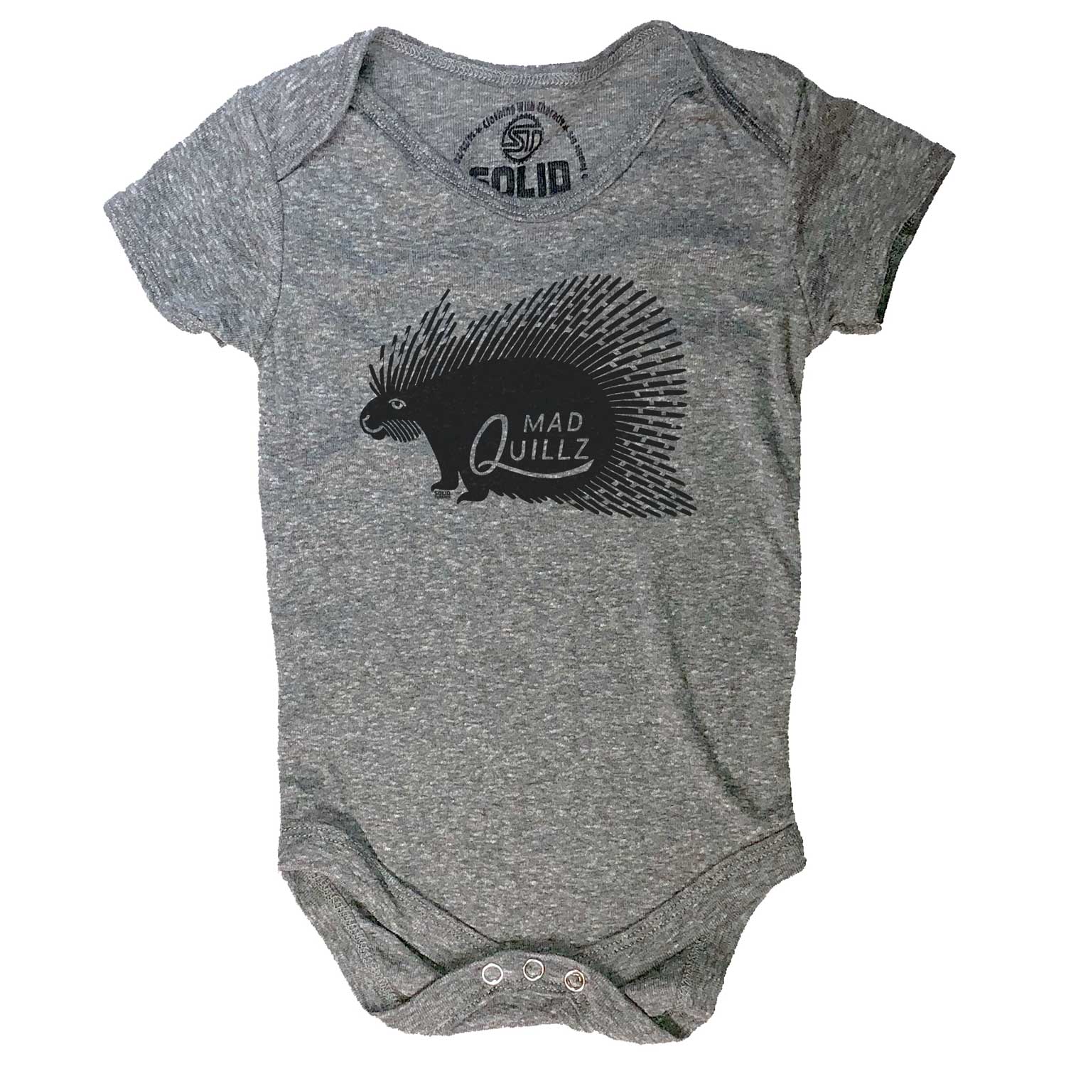 Baby Mad Quillz Retro Cute Hedgehog Graphic One Piece | Funny Hedgehog Romper | Solid Threads