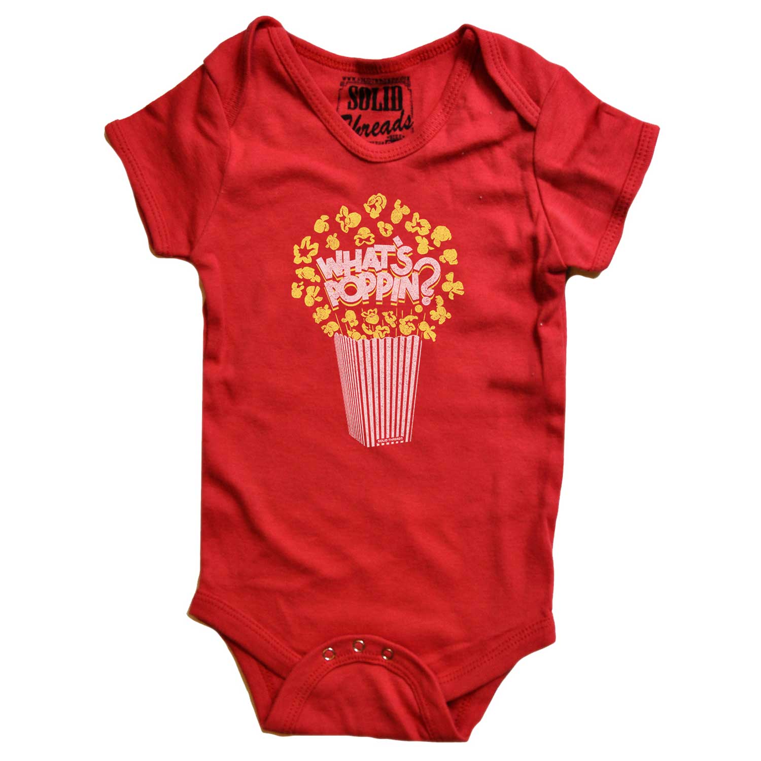 Baby What's Poppin Funny Carnival Food Graphic One Piece | Cute Snack Romper | Solid Threads