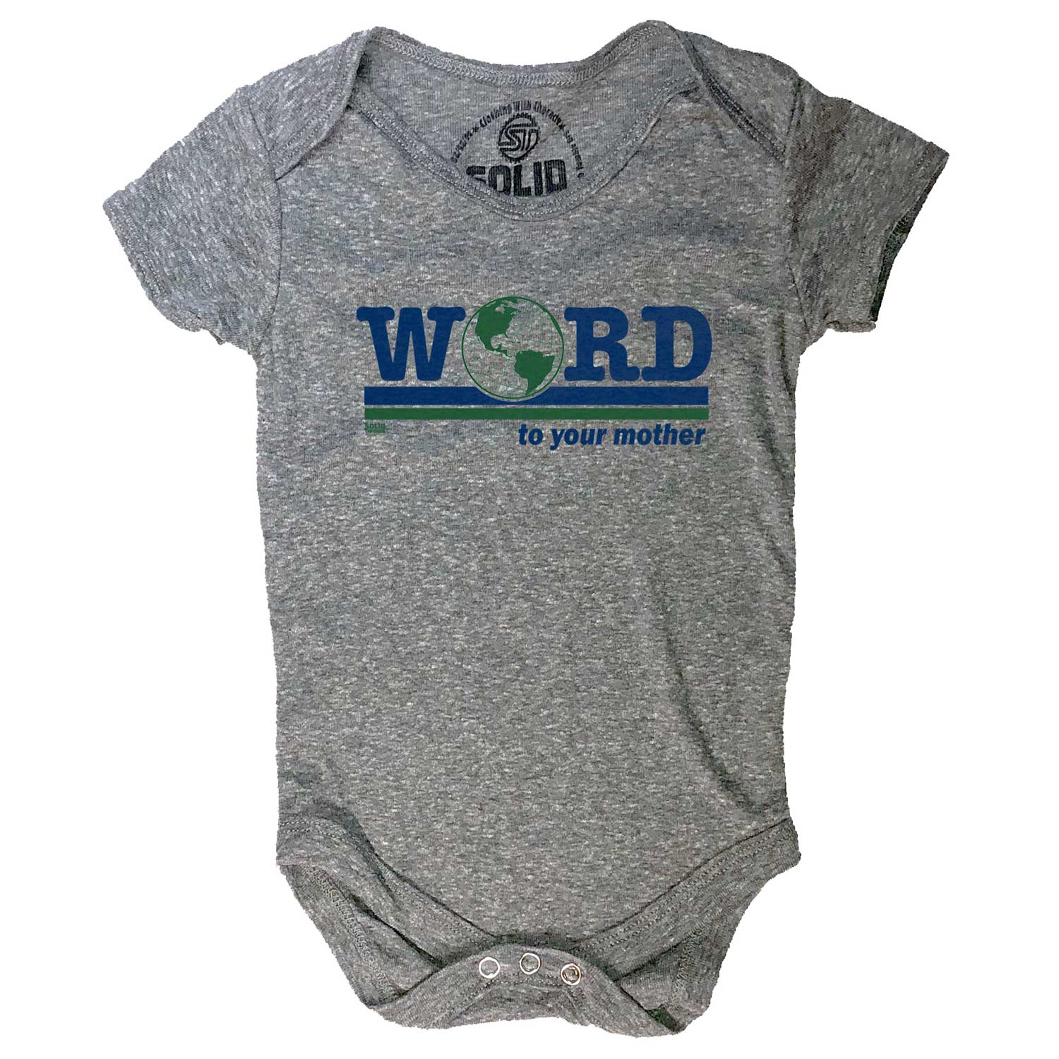 Baby Word To Your Mother Retro Graphic One Piece | Funny Tree Hugger Triblend Romper | Solid Threads