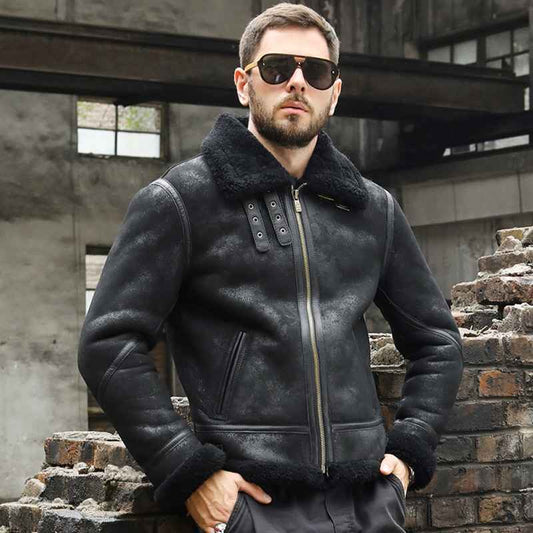 Men B3 Bomber Shearling Sheepskin Real Leather Aviator Jackets