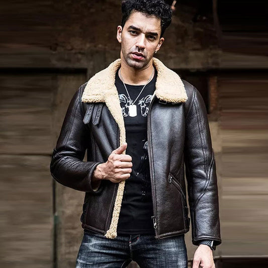 Men’s Dark Brown Leather Shearling Jacket
