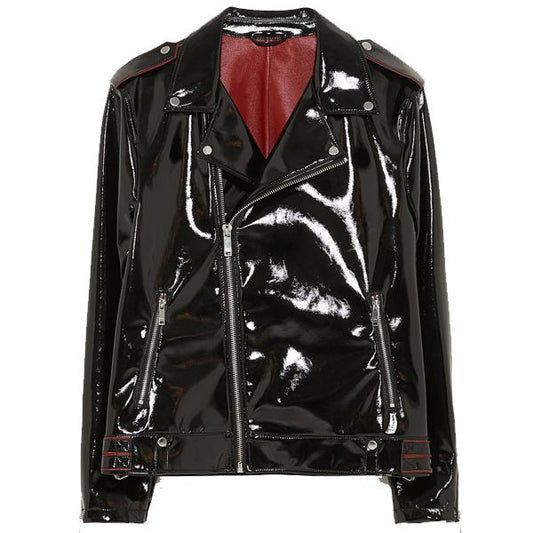 Black Vinyl Biker Mens Leather Jacket