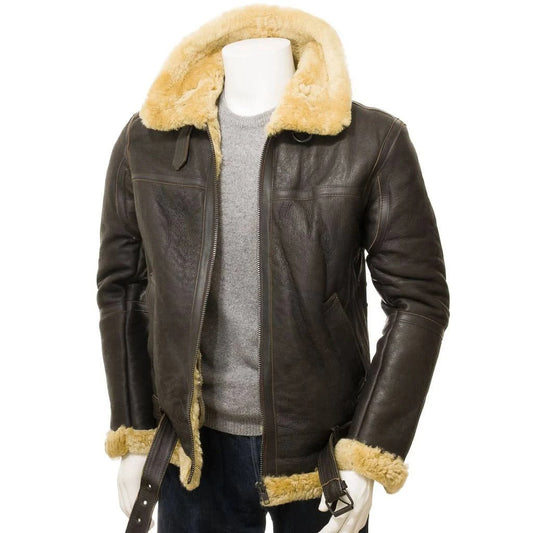 Men's Brown and Ginger Sheepskin Aviator Jacket