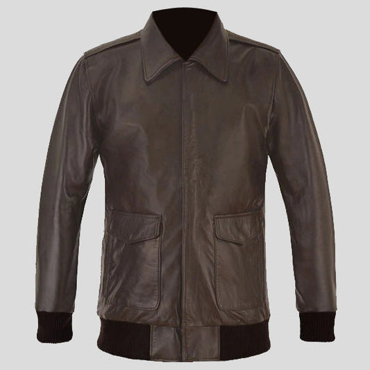 Men Brown Bomber Leather Jacket