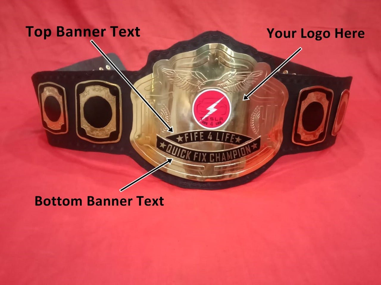 Custom Red Electric Sign Championship Belt - Customize Wrestling Belts Wrestling Customize Beltposhleathers - 14b7Black2mm BrassCustom Name and Red Electric Spark Logo Wrestling Championship Belt - Customize Wrestling BeltsWrestling Customize Beltposhleathers - 14b7