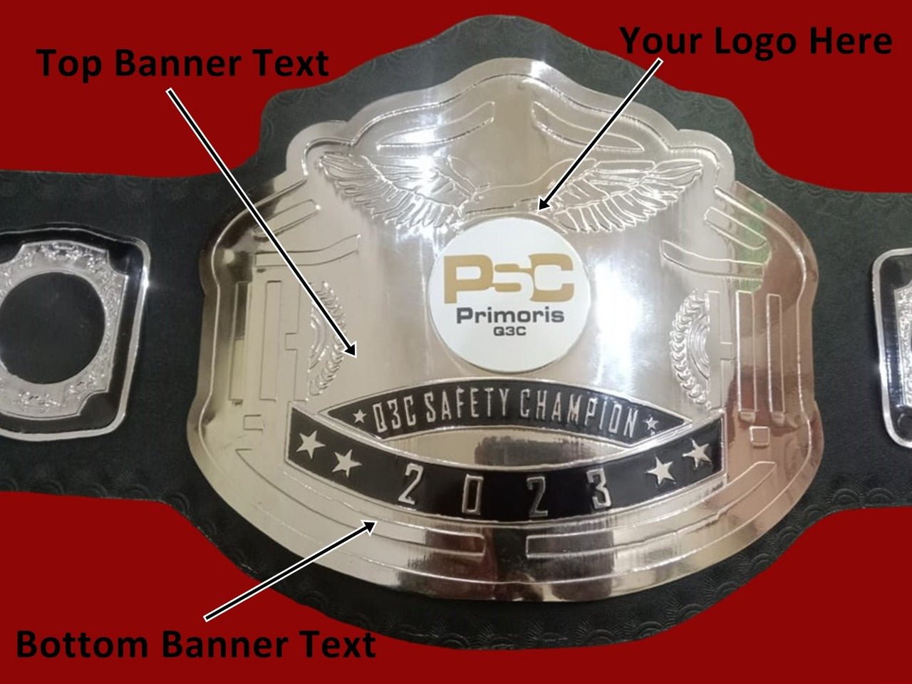 Custom Name and Primoris Q3C Logo Wrestling Championship Belt - Customize Wrestling Belts Wrestling Customize Beltposhleathers - 14b7Black2mm BrassCustom Name and Primoris Q3C Logo Wrestling Championship Belt - Customize Wrestling BeltsWrestling Customize Beltposhleathers - 14b7