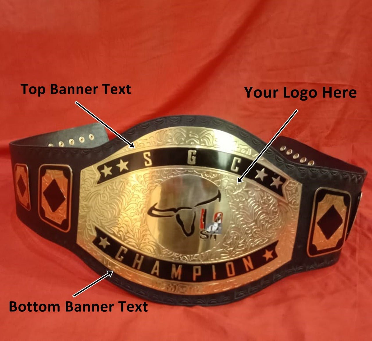Custom Cow Head Logo Wrestling Championship Belt - Customize Wrestling Belts Wrestling Customize Beltposhleathers - 14b7Black2mm BrassCustom Name and Cow Head Logo Wrestling Championship Belt - Customize Wrestling BeltsWrestling Customize Beltposhleathers - 14b7