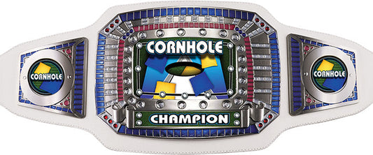 Cornhole Champion Award Belt- White & Silver [CAB-52-WHT-CRNHL]