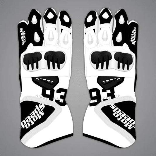 Black and White Motorcycle Gloves Marc Marquez British GP 2024