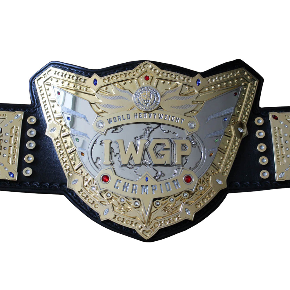 IWGP World Heavyweight Championship replica belt with gold and silver detailing from Shops Gear Hikes