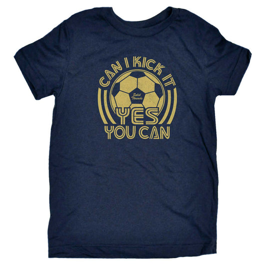 Kid's Can I Kick It, Yes You Can Retro Sports Graphic Tee | Funny Soccer T-shirt | Solid Threads