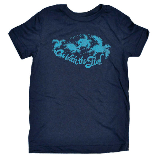 Kid's Go With the Flow Retro Beach Graphic Tee | Cute Sea Turtle T-shirt for Youth | Solid Threads