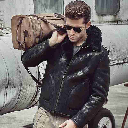 Men's Aviator RAF B3 Flight Bomber Shearling Sheepskin Leather Jacket