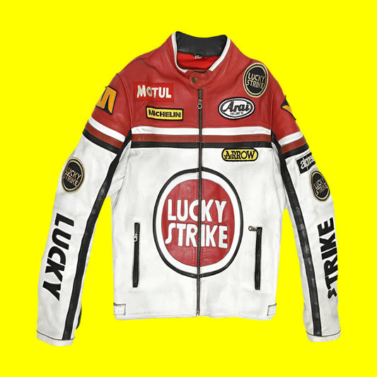 Lucky Strike Red & White Leather Jacket