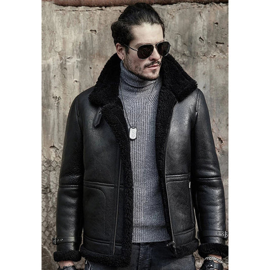 Men’s Black B3 Shearling Flight Aviator Jacket