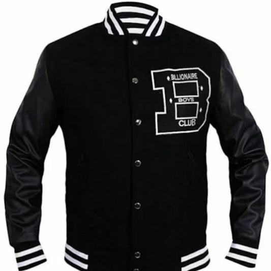 Men's BBC Billionaire Boys Club Black Varsity Wool Leather Letterman Bomber Jacket