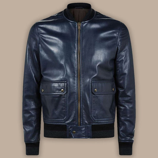 Mens Navy Blue Bomber Jacket
