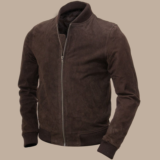 Men's Brown Suede Bomber Jacket