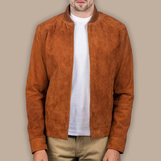 Men's Brown Bomber Suede Jacket