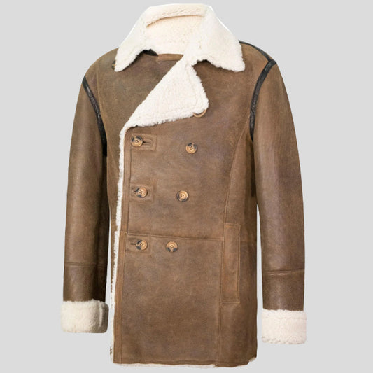 Mens Tan Sheepskin Pea Coat