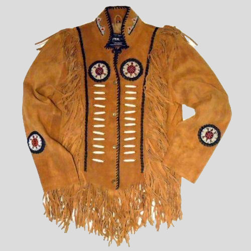 Men's Tan Fringe Jacket - Stylish Cow Hide Suede