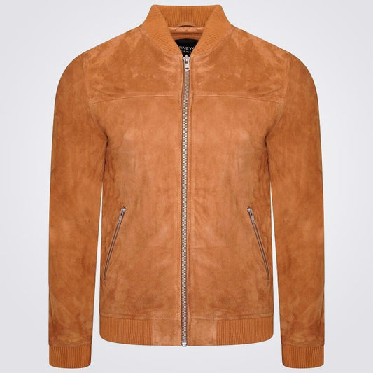 Men’s Tan Suede Bomber Jacket