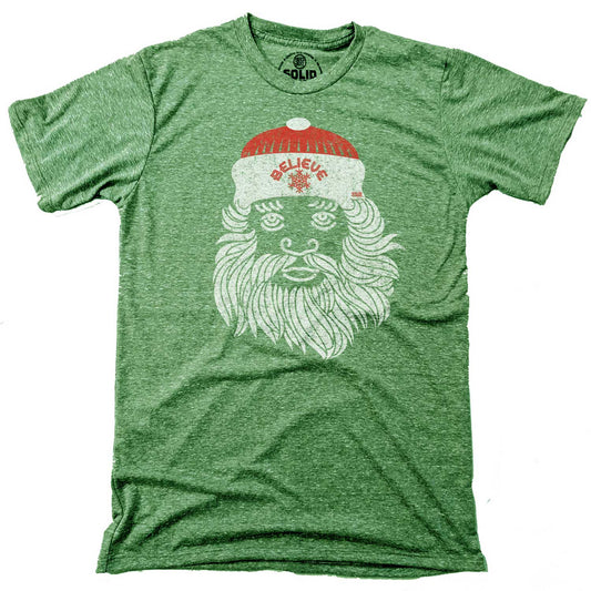 Men's Believe in Santa Cool Retro T-shirt | Funny Christmas Graphic Tee | Solid Threads