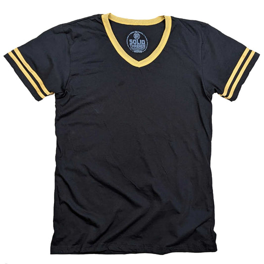 Men's Retro Ringer V-neck T-shirt Black/Gold | Super Soft Vintage Inspired Tee | USA Made