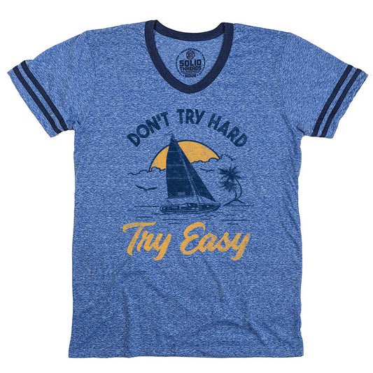 Men's Don't Try Hard Try Easy Vintage Graphic V-Neck Tee | Cool Sailboat T-shirt | Solid Threads