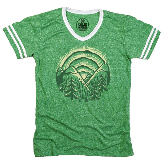 Men's Sunset Vintage Graphic V-Neck Tee | Retro Nature T-shirt | Solid Threads