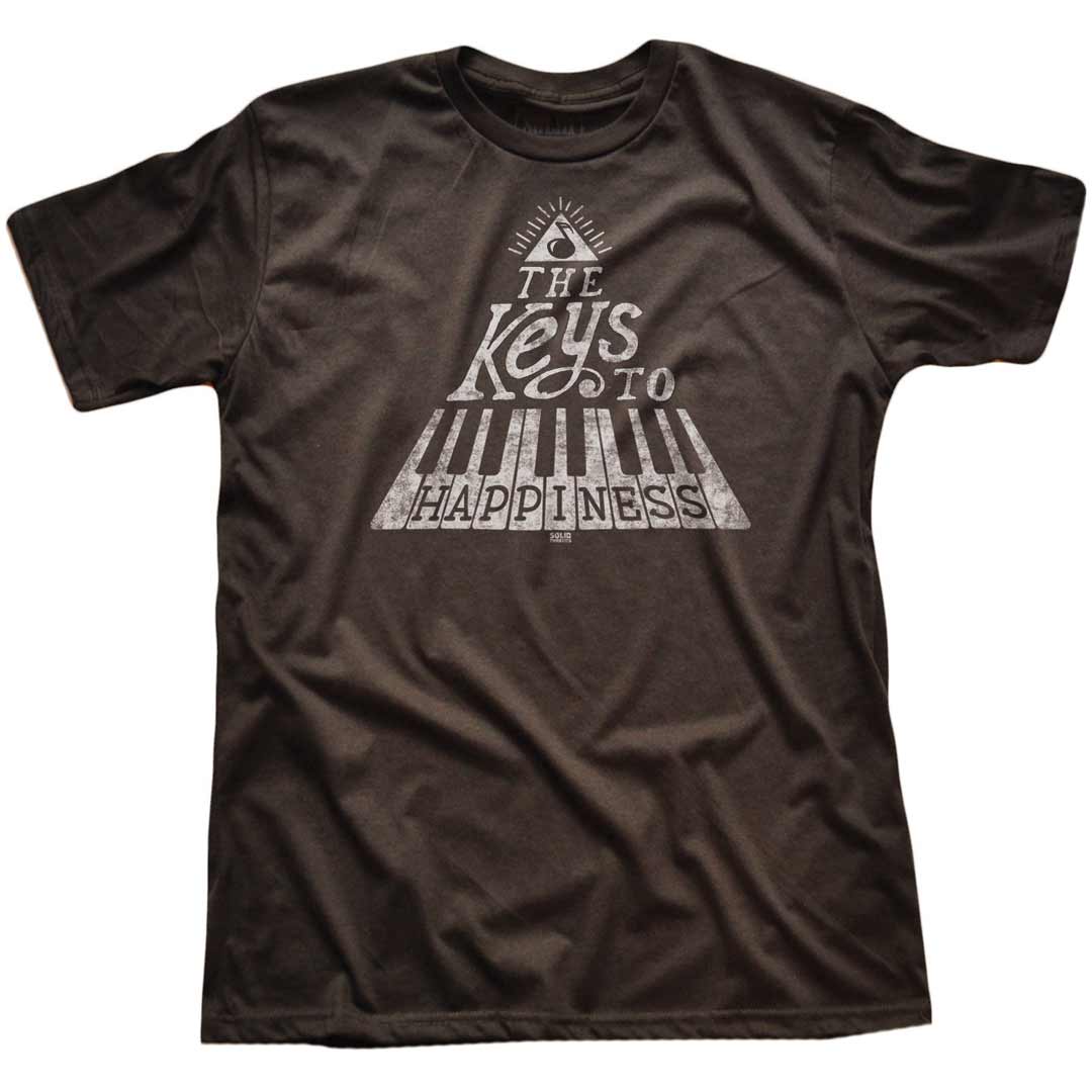 Men's The Keys To Happiness Cool Graphic T-Shirt | Vintage Musician Blackwash Tee | Solid Threads