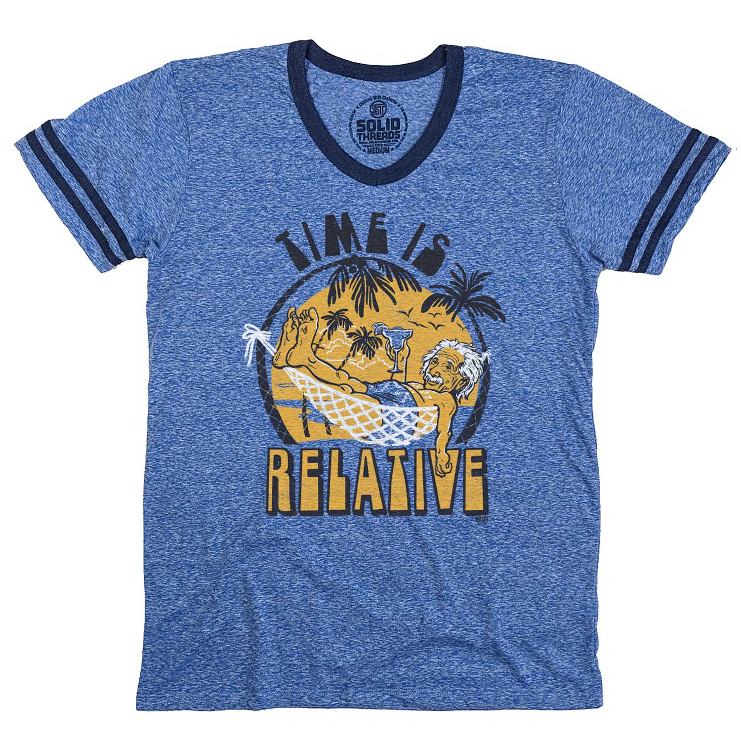Men's Time is Relative Vintage Graphic V-Neck Tee | Funny Albert Einstein T-shirt | Solid Threads