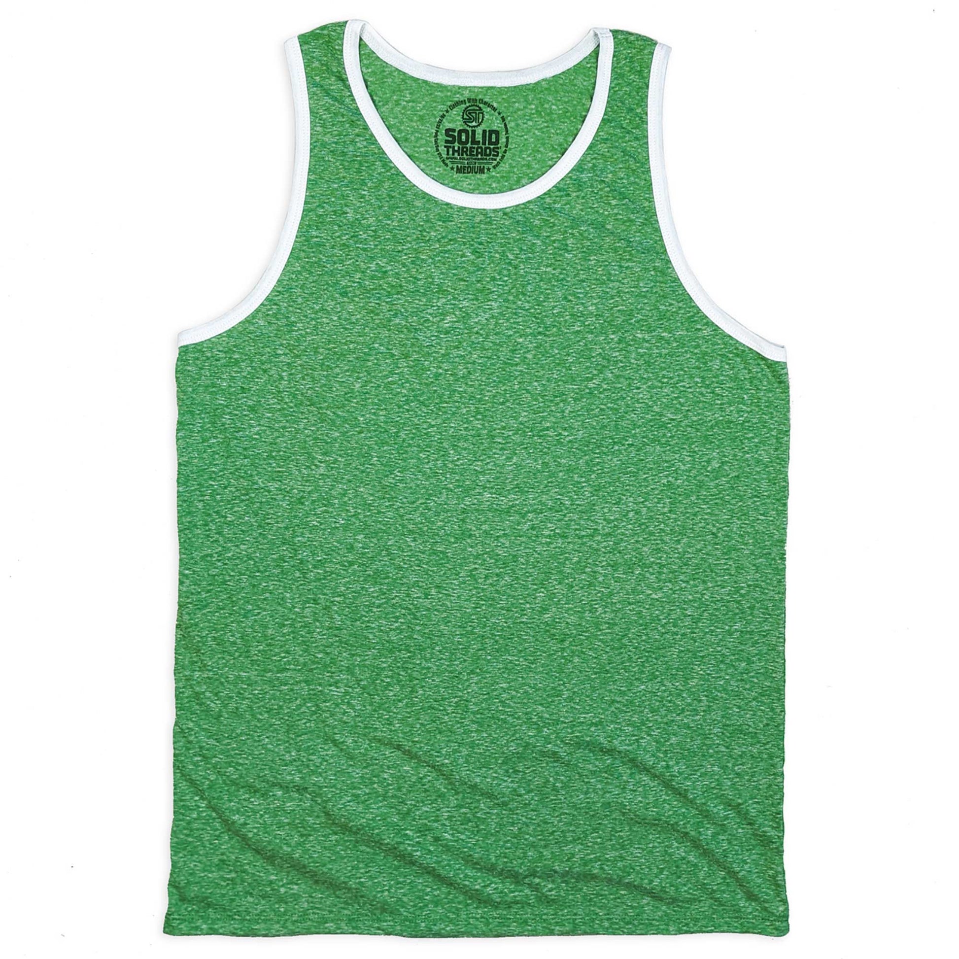 Men's Solid Threads Retro Ringer Tank Top Triblend Kelly/White | Vintage Inspired USA Made Tank Top